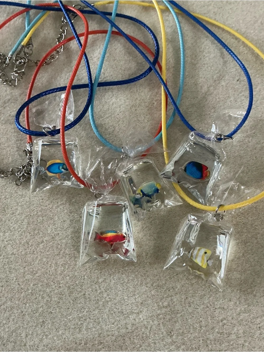 Kids Colorful Fish Pendant Necklaces - set of 5